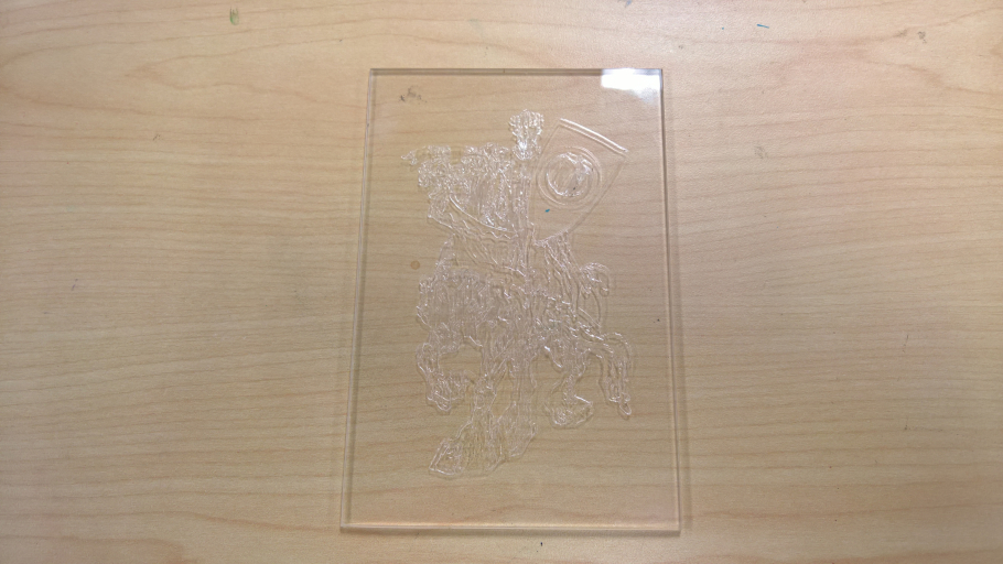 Example of a glass plate engraved with a knight on a horse